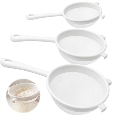 3 PCS Plastic Sieve, Fine Mesh Strainer for Baking and Cooking, Sieves and Strainers for Kitchen Use, Small Sieve for Beverage Preparation, Plastic Sieves Kefir, Compact Design with Handle