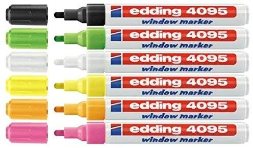 Edding 4095 Fenster- / Kreidemarker, Rundspitze ca. 2-3 mm (schmal, neon sortiert, 4)
