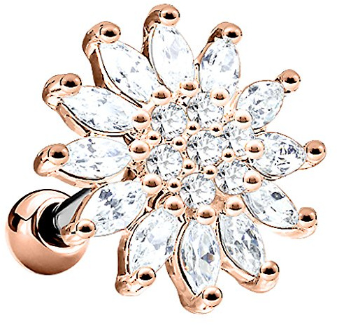 Piersando Tragus Helix Ohr Piercing 316 L Chirurgenstahl Blumen mit Kristallen