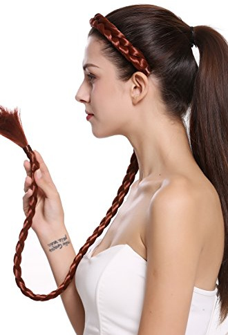 WIG ME UP - N1038-350 Toupet Treccia su cerchietto Molto lunghi Costume tradizionale Rosso ramato scuro 95 cm
