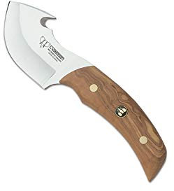 Cudeman Cuchillo 137-L hoja de acero inoxidable ACX-380 de 7,5 cm empuñadura de madera de olivo de 10,5 cm para caza, pesca, supervivencia y bushcraft + Portabotellas regalo
