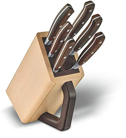 Victorinox Grand Maître Messerblock, Schlitzeinsatz, 6-teilig, Inkl. 6 Kochmesser, Messer-Aufbewahrung, aus Holz | Bestücktes Messerset für Profiköche & Alltag, rostfreie Stahlklingen, Griffe mit perfekter Balance, Braun, Swiss Made