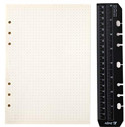 YHH A5 Notizbuch Refill Dot/Dotted 6 Löcher, mit Lineal Ringbuch Einlagen Punktiert/Gepunktet Papier Seiten für Nachfüllung 6-Ring Binder Planer Tagebuch Einsätze Journal Mappe Elfenbein weiß