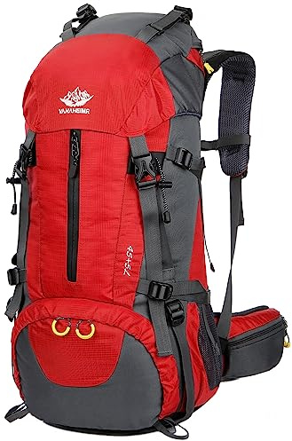 Esup 50L Camping Hiking Backpack Men with rain cover 45l+5l Lightweight Backpacking Backpack Travel Backpack (Red)