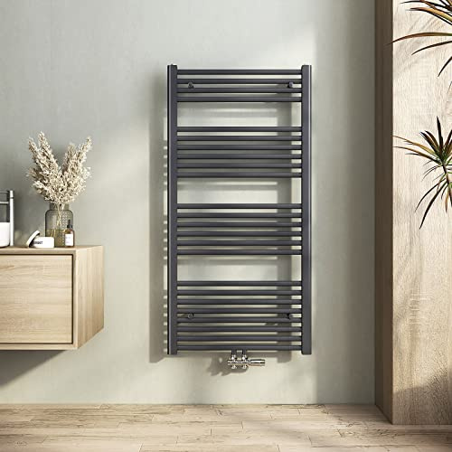 Heilmetz Anthrazit Badheizkörper 600 x 1200 mm Handtuchtrockner 598 Watt Leistung Heizkörper Bad Mittelanschluss Handtuchheizkörper