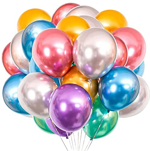 50 Stück Bunt Metallic Luftballons für Party glänzende Bunt Latex Luftballons für Geburtstag Hochzeit Verlobung Jubiläum Festival Picknick Abschluss Weihnachten oder jede Party Dekoration