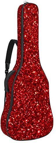 Gitarren-Gigbag, wasserdicht, Reißverschluss, weicher Gitarren-Rucksack, Bassgitarre, Akustik- und klassische Folk-Gitarren-Tasche, rotes Glitzer-Pailletten-Muster