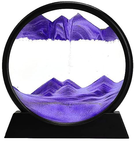 Image de Sable en Mouvement, Peinture de Sable Qui coule 3D sablier de Cadre de Sable en Verre Rond, pour la décoration de Bureau à Domicile (Violet, 12 Pouces)