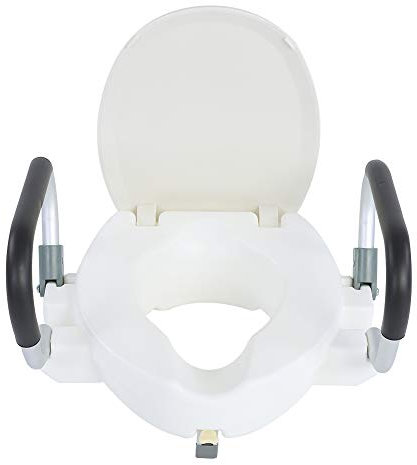 Ausla Medical Raised Toilet Seat with Support Handles, 10.2 cm Height, 150 kg Capacity, Elevated Seat with Lid for Elderly and Adults, 40 x 43.4 x 9.9 cm