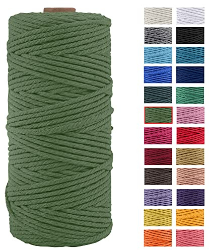 JeogYong Natürliche Makramee Baumwollkordel für Wandbehänge, Pflanzenhänger, Basteln, Heimdekoration, Geschenkverpackung, 3 mm x 100 m (Militärgrün)