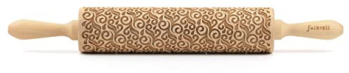 Folkroll Teigrolle Floral Deko, groß, 43 cm, Nudelholz, Prägerolle, Muster, Motiv, Rolle, Buchenholz, 330227