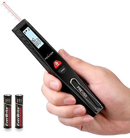 PREXISO Pocket Laser Measurement Tool, 135Ft Laser Distance Meter Backlit Display Laser Measure with Pen Clip Ft/Ft+in/in/M Unit - Pythagorean, Distance, Area, Volume Modes for Home, Industries