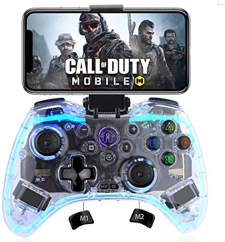 Megadream Wireless Controller for iPhone, MFi RGB Transparent Mobile Game Gamepad Joystick with Turbo Function for iOS/Android/PC, for iPhone 14 13/12/11Pro Max, Samsung, OPPO, Google, Direct Play