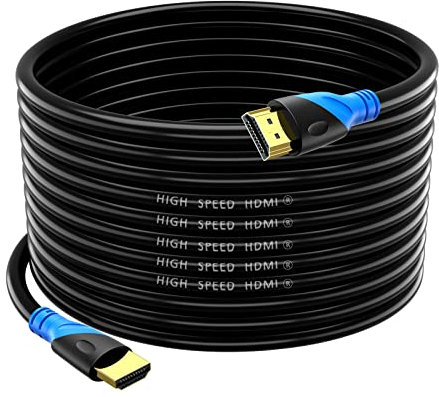 Rommisie 4K/60HZ HDMI Cable 20M (HDMI 2.0,18Gbps) Ultra High Speed Gold Plated Connectors,Ethernet Audio Return,Video 4K,FullHD1080p 3D Compatible with Blu-Ray,TV, Playstation, PS3, PS5, PC, HDTV