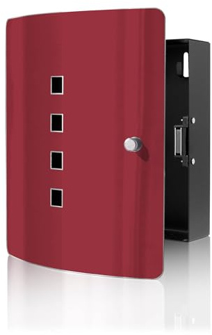 banjado Design Schlüsselkasten aus Edelstahl für 10 Schlüssel - Schlüsselschrank zur Schlüssel Aufbewahrung 24 x 21,5 x 7cm groß mit praktischem Magnetverschluss - Farbe Burgund
