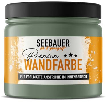 SEEBAUER diy Wandfarbe Grün 300ML für Innen (No. 762 Nordic Wood) Edelmatte grüne Innenfarbe - Grüntöne sehr hohe Deckkraft - Matt, Abwaschbar und Tropffrei
