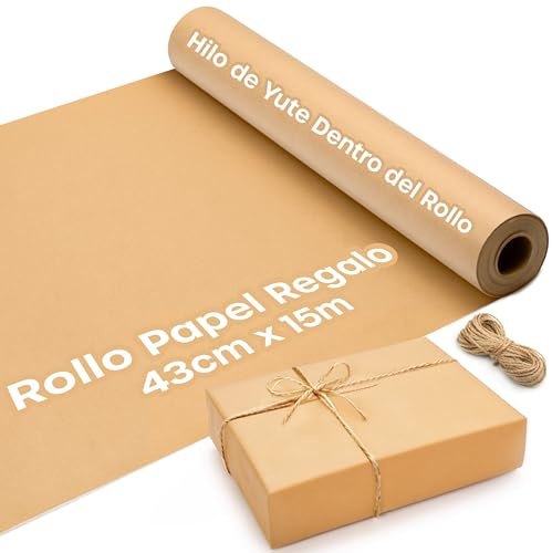 Recyclable Brown Wrapping Paper with Twine 430mm x 15m, ECO Kraft Wrapping Paper for Parcel Paper, Gift Wrapping, Arts & Crafts Paper Roll
