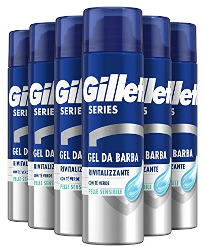Gillette Series GEL DA BARBA RIVITALIZZANTE Con Tè Verde, Rinfresca e Rivitalizza la Pelle, Protegge la Pelle Sensibile, Rasatura Confortevole, 200ml X6, idea regalo
