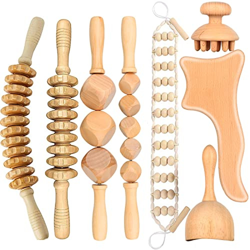 Holzmassage-Therapie-Werkzeuge, 8PCS Holztherapie-Massage-Werkzeuge, Holzmassage-Roller, Muskelmassage, Anti-Cellulite-Massage, Gua-Sha-Roller für Ganzkörper-Muskelschmerzen