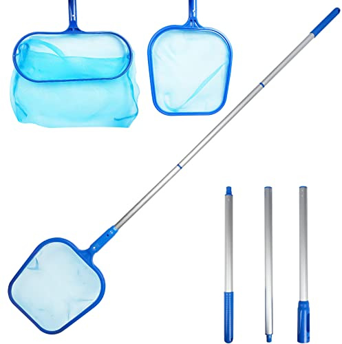 AMFUN Pool Reinigungsset, Pool Zubehör Set, Schwimmbecken-Skimmernetz mit 47-Zoll-Aluminium-Montagestange, Schrubberbürste, Schwammbürste, PH-Testpapier, für Pool und Teichreinigung
