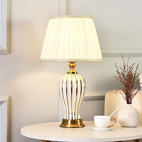 Chao Zan Lámpara de sobremesa moderna salón dormitorio mesilla de noche estilo europeo sencilla cálida boda cerámica decorativa lámpara de sobremesa E27 (Bombillas no incluidas) (Blanco)