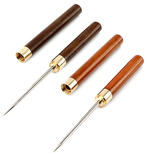 2 Pack Stainless Steel Ice Pick, 8-inch Pick Tool for Breaking Ice with Safety Cover, Non-slip Wooden Handle Trident Ice Dispenser for Bartending, Ice Hockey Shaving, Bar, Banquet