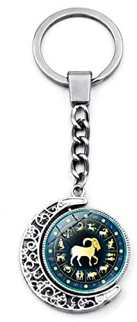 KIMLUD Schlüsselbund Tasche 12 Zodiac Schlüsselanhänger Charm Sternzeichen Doppelseitiger Mond Anhänger Schlüsselanhänger Charm Kleines Geschenk Steinbock