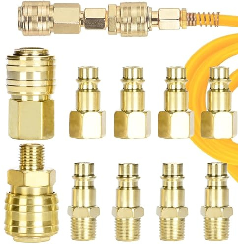 Mikqky 10Pièces Racc-ord Pneumatique, Rac-cords De Compresseur 1/4 Bsp, Raccord Rapide Air Comprimé, Raccord De Compresseur Pour Tuyau Pneumatique, d'Air Tuyau A-ir Comprimé Du Connecteur Homme Femme