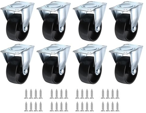 PATIKIL 2 Rigid Caster Wheels, 8 Pack Silent Fixed Non-Swivel Plate Casters with M5 Screws for Furniture Workbench Cart Trolley, Black