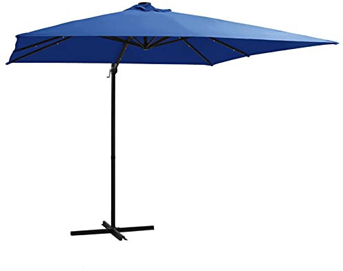 ShGaxin Parasol déporté avec LED et mât en Acier 250x250 cm Bleu azuré,Parasol De Jardin Exterieur,Protection UV,Parasol,