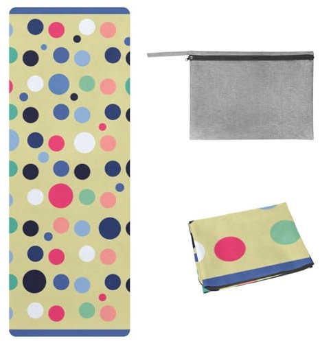 Eslifey Yoga-Handtuch, buntes Punktemuster, rutschfest, schweißabsorbierend, Hot Yogamatte, Handtuch für Hot Yoga, Pilates und Fitness, 185 x 68 cm