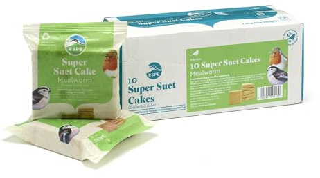 Suet Cakes for Wild Birds, Wild Bird Food for Small Birds with Dried Mealworms, Peanuts, Millet Seeds, and Rapeseeds, Individually Wrapped in Recyclable Paper, Easy to Open (10 x 280g) - RSPB