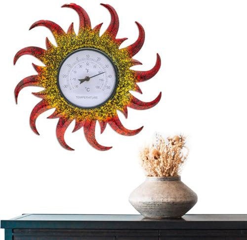 Wandthermometer Indoor Outdoor - Wasserdichtes Wandthermometer,Einzigartige Sonnenform, Terrassenthermometer Für -Heimdekoration, Keine Batterien Erforderlich