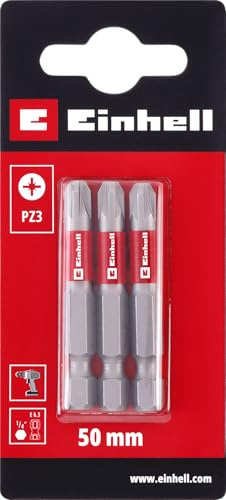 Einhell - Juego de 3 puntas estándar de 50 mm, PZ3 (cromo vanadio, tornillos precisos, buen control, anillo de color rojo, vástago E 6.3)