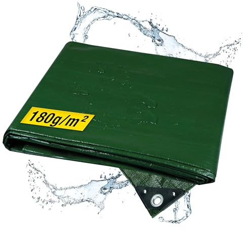 horizont Abdeckplane wasserdicht mit Ösen 10x15m für Garten und Pool, robuste Gewebeplane für Auto, Motorrad, wasserdichte Plane mit Ösen - langlebig und UV-stabilisiert, grün