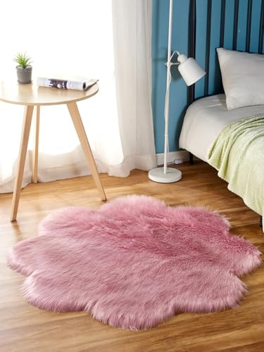 YUGWNN Tappeto super morbido e soffice in pelliccia sintetica, tappeto peloso e soffice, tappeti e protezioni estetiche Rouge Powder, diametro 70 cm/27,5 pollici a forma di fiore di prugna