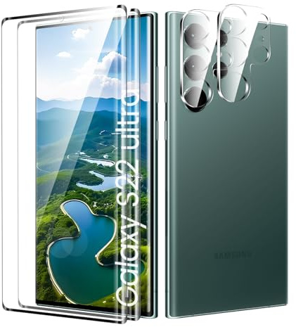 TECHO Protector de pantalla para Samsung Galaxy S22 Ultra, película protectora de vidrio templado, resistente a los arañazos, antihuellas, cobertura completa, dureza 9H, película protectora Ultra HD,