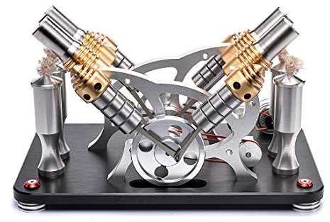 BAUBAUPLAY Stirlingmotor Bausatz, Externer Verbrennungsmotor Sterling Engine Kit, Metall bootfähig V4 4-Zylinder Sterling Motor Bildung Wissenschaft Kit Spielzeug