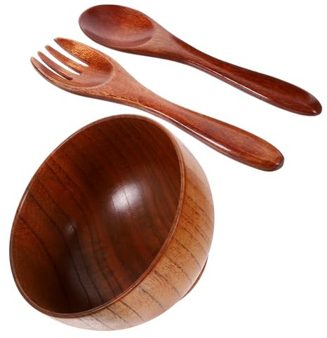 HOLIDYOYO Saladier Bois Profond avec Cuillère Et Fourchette Bois Bol à Fruits Polyvalent pour Cuisine Service Salade Rustique pour Maison Et Restaurant