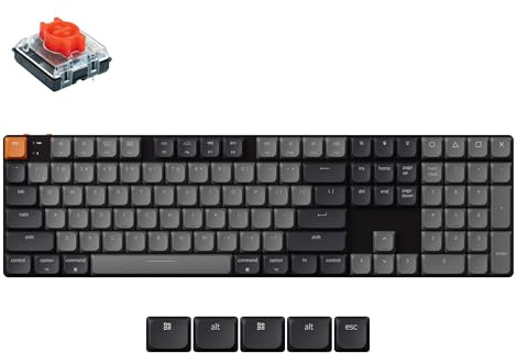 Keychron K5 QMK Ultradünne ANSI kabellose mechanische Gaming-Tastatur, volle Größe, 104 Tasten mit rotem Schalter, weißer LED-Hintergrundbeleuchtung, wiederaufladbar, kabelgebunden, Bluetooth-Tastatur