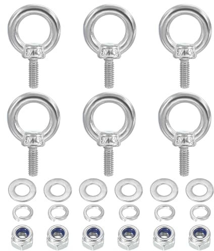 PATIKIL M4 x 11mm Boulon À Œil Avec Écrou, 6 Pièces 304 Acier Inoxydable Boulon À Œil À Épaulement Pour Levage, Argent