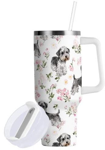 FRODOTGV Aesthetic Dogs - Vaso aislado al vacío con tapa con pajita, botella de agua corriente de 30 onzas, reutilizable, taza de café grande para agua, té helado o café