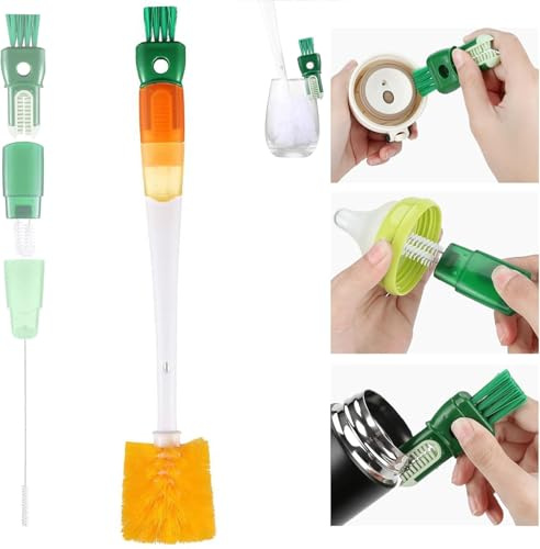 5 in 1 Flaschenbürste, Lange Griff Milchflaschenbürste mit 5 Bürstenköpfen, Multifunktionale Flaschenbürsten Reinigungsbürste, Reinigungsbürste für Wasserflaschen Flaschen Trinkgläser (Orange)