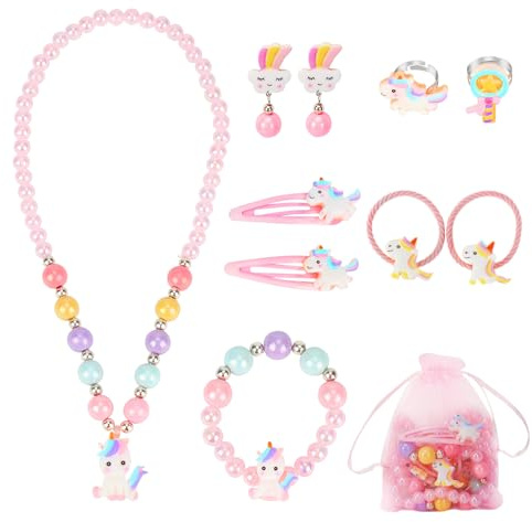 BTHRORO Joyas Niña Unicornio, Juego de joyas de Unicornio Pulsera Collar Pendientes Anillo Horquilla Princesa Accesorios para Juegos de Rol Regalo para Fiestas