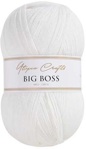 Utopia Crafts Big Boss Acrylwolle 400g 1200m – Strick- & Häkelgarn, weich, maschinenwaschbar, Oeko-Tex zertifiziert, für Pullover, Decken, Schals & Mützen (Soft White)