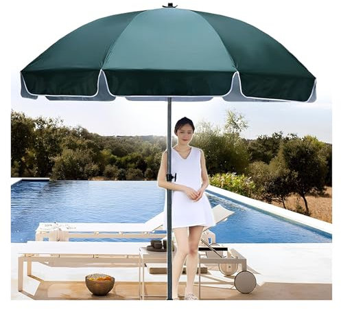 Grand parasol de terrasse vert de 2,6 m, portable, réglable, parasol de plage et de marché pour camping, piscine et utilisation en extérieur, base non incluse