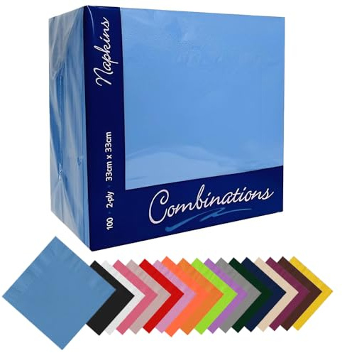 IZMAH 100 x Disposable Paper Napkins 33cm x 33cm 2Ply Cornflower Blue Combination Recyclable Serviettes Tissue for Catering Supply Tableware Weddings Parties