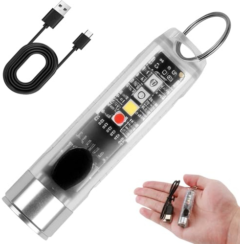 Mini LED Powerful Torch Super Bright 400LM Small LED Pocket Keychain Torch USB C Rechargeable IP65 Waterproof Sleeve Diagnostic Keyring Flashlight with 6 Light Mode & Magnet Base for Camping Emergency