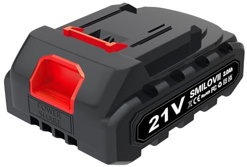 SMILOVII 21V Battery for Power Tools, 2000 mAh Rechargeable Battery for Strimmer/Hedge Trimmer/Cutter/Drill/Grass/Chainsaw/Hammer Drill - Same as for Makita and Voerjia interface