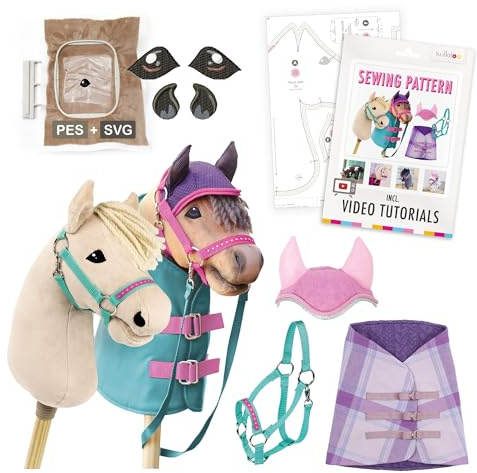 kullaloo Hobby Horse Schnittmuster & Zubehör - Machen Sie ein Stockpferd mit Ohrhaube, Decke & Halfter | Papiermuster mit QR-Video-Tutorials, PES- und SVG-Dateien | Entworfen in Kanada